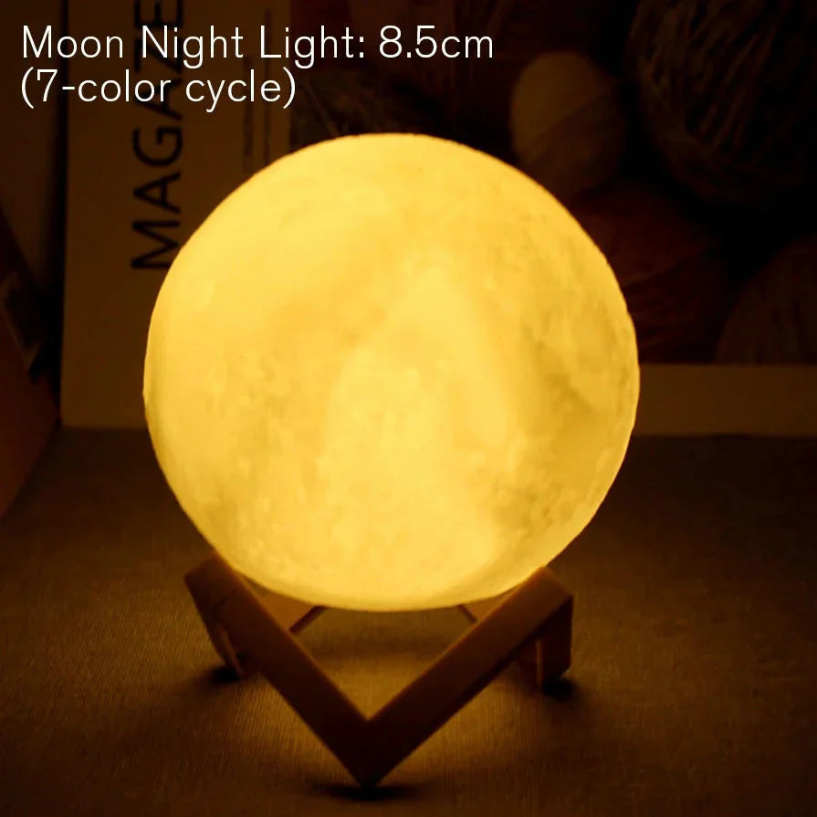 D5 Starry Moon Lamp 8Cm - LED Night Light with Stand, Perfect for Bedroom Decor and Gifts